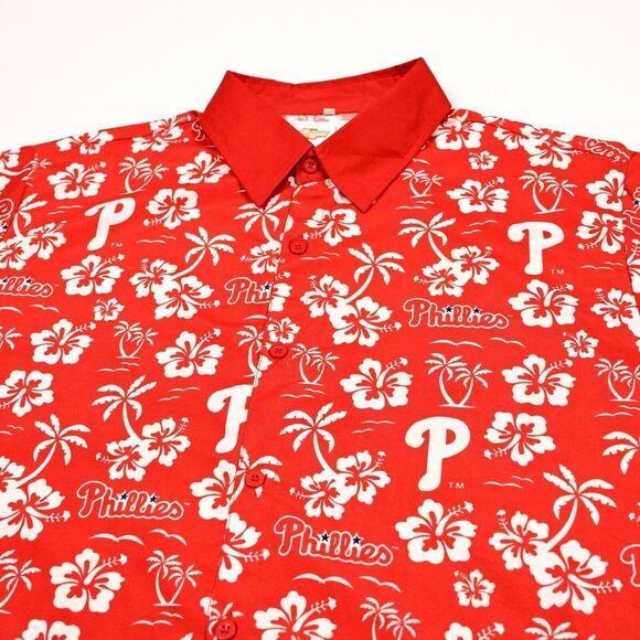 Philadelphia Phillies Hawaiian Shirt Red Floral Chevrolet SGA Mens Size Large - Picture 1 of 8